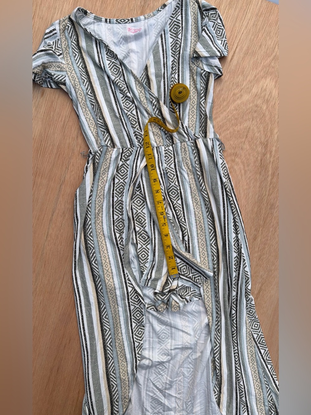 No Boundaries Sage and Cream Striped Maxi Romper Small Faux Wrap High Low Skirt - Picture 9 of 13